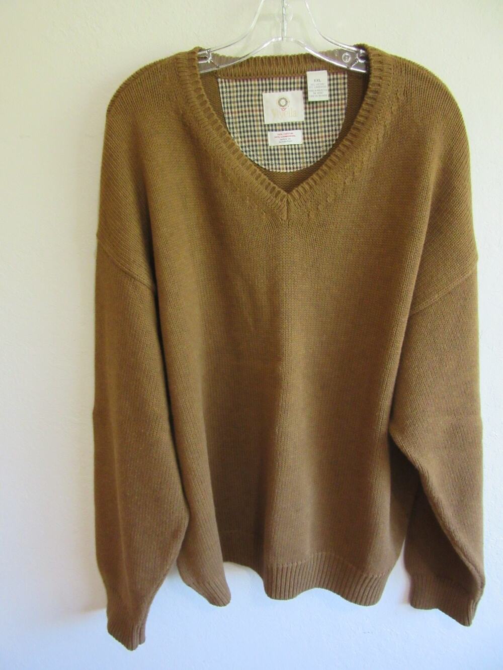 Viyella Men's Brown XXL Cotton & Lambs Wool Pullover V-Neck Knit Sweater